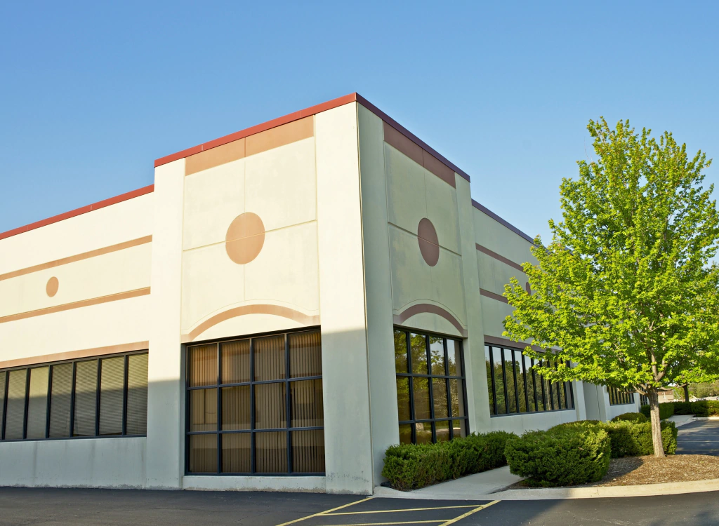 commercial building exterior with glasswork
