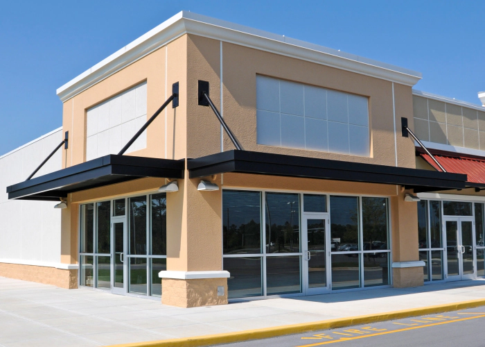 commercial building facade with glasswork